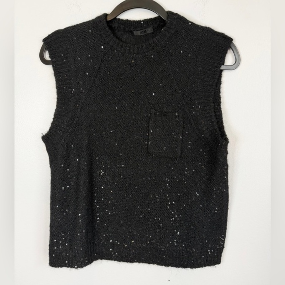 ATM Size S • Black Wool Alpaca Blend Sequin Knit Sweater Sleeveless.